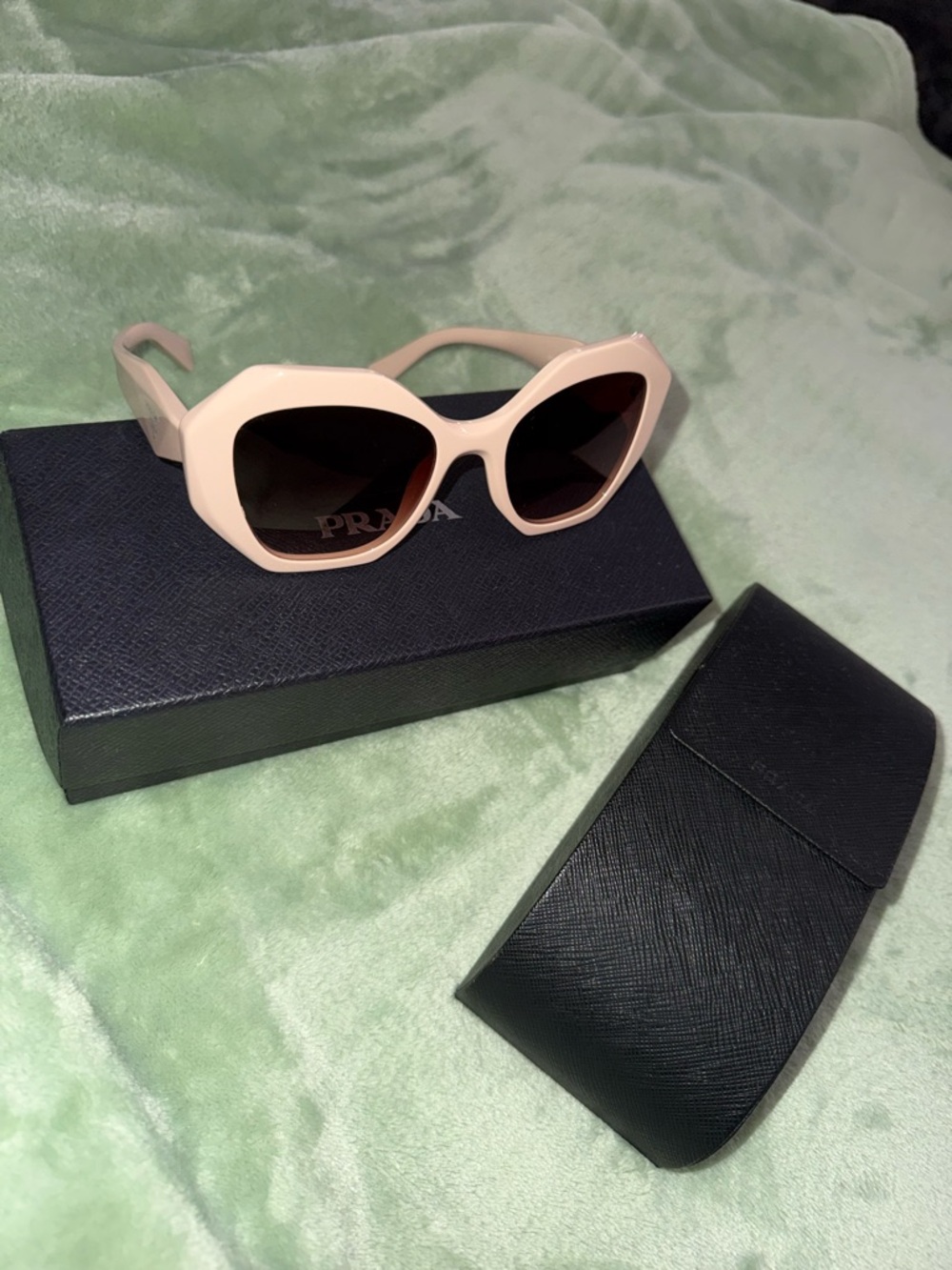 Prada Pale Pink Angular Frame Sunglasses